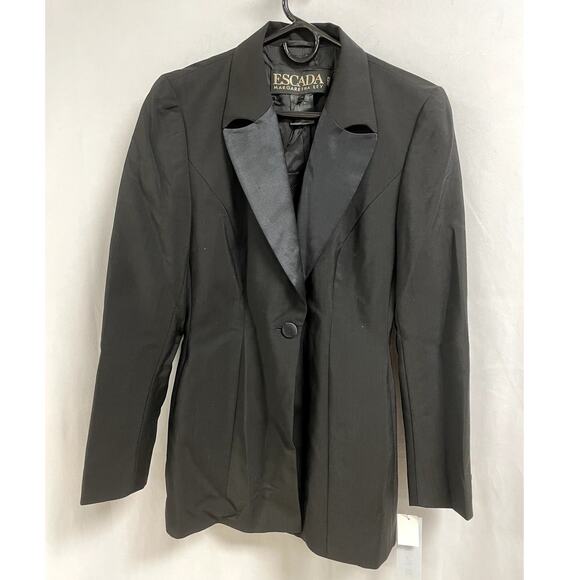 ESCADA Margaretha Ley Tuxedo Blazer Jacket Black Women's Size 36 Wool Blend - Picture 1 of 10